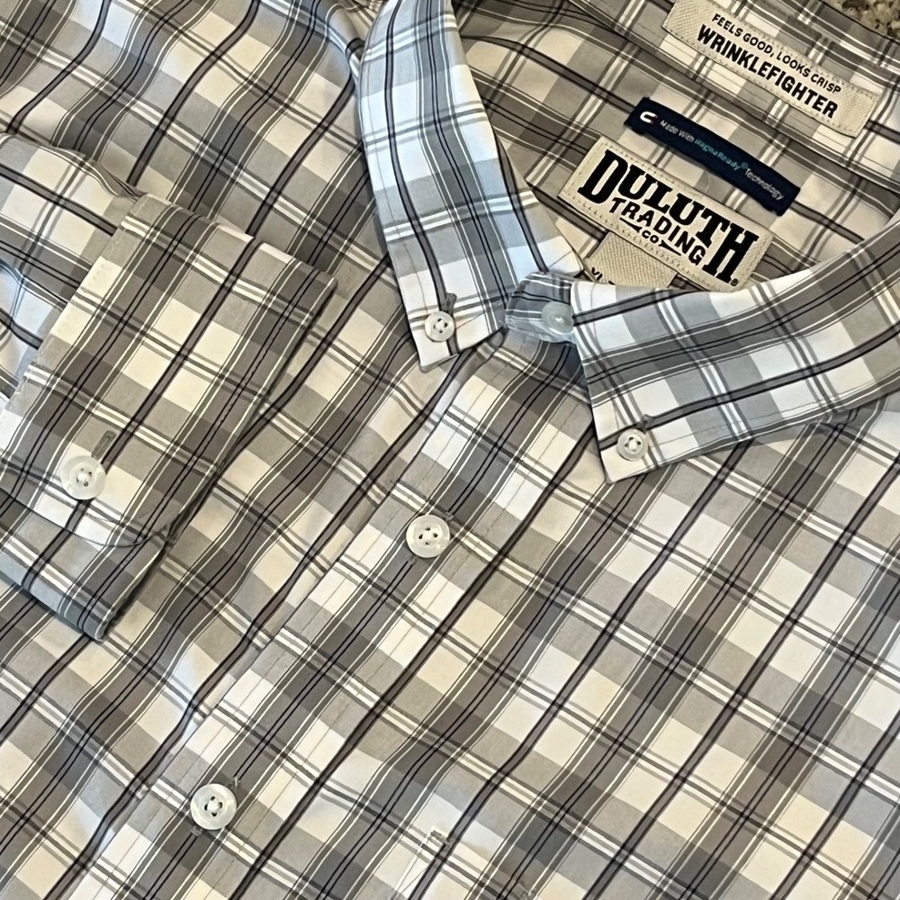 Duluth Trading Co Wrinkle Fighter Shirt Mens XLT Tall Plaid MagnaReady Te